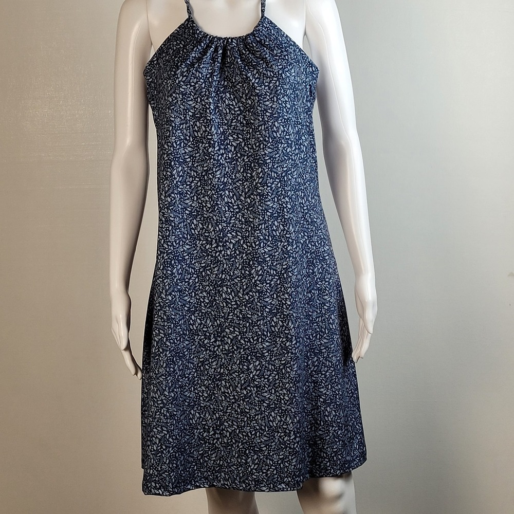 Marika Active Dress Halter Y-Back Built-in Bra Floral Navy Blue Large